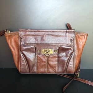 Frye Dana Oversized Clutch Two Toned Crossbody Bag Brown Leather